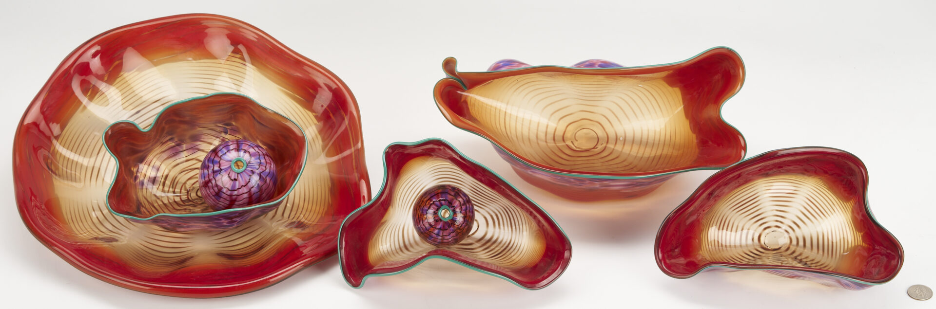 Lot 416: Dale Chihuly Vermillion Macchia Set, 1986, 7 pcs