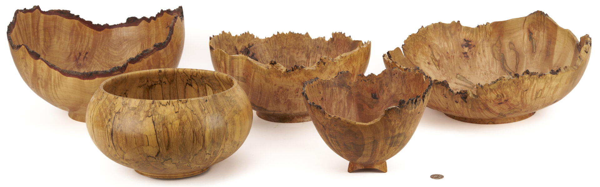 Lot 425: 5 Steve Noggle Signed Burl Bowls, Figured Maple & Spalted Ambrosia