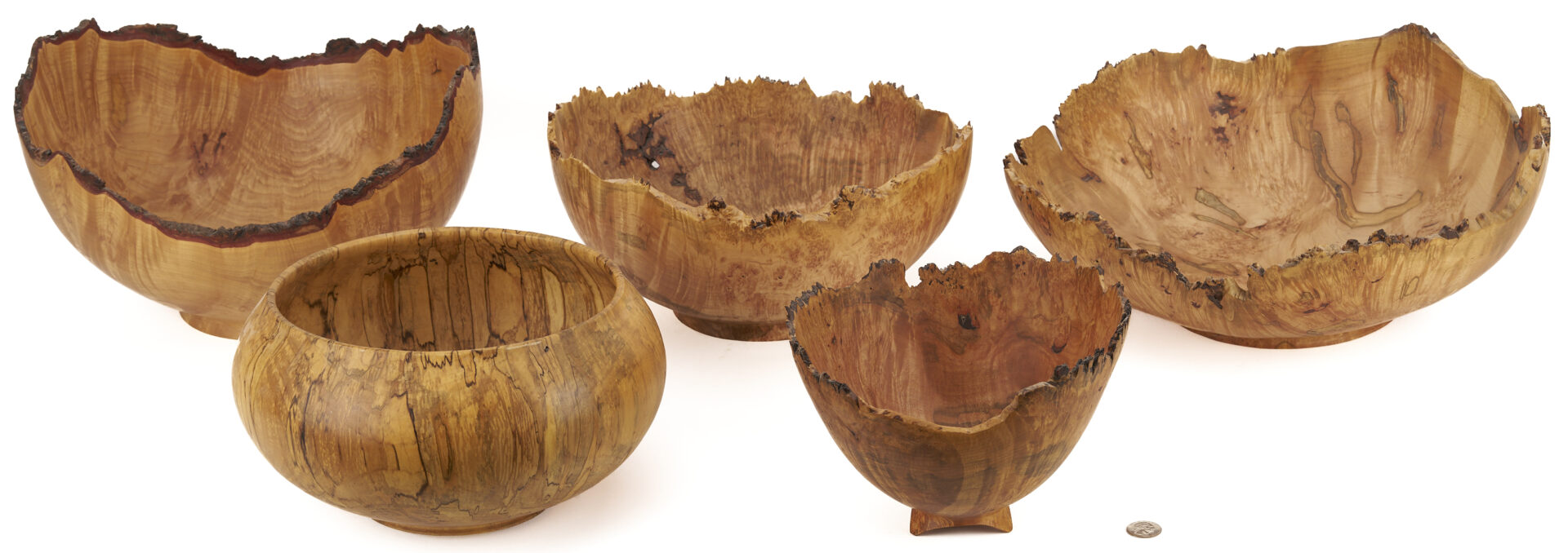Lot 425: 5 Steve Noggle Signed Burl Bowls, Figured Maple & Spalted Ambrosia