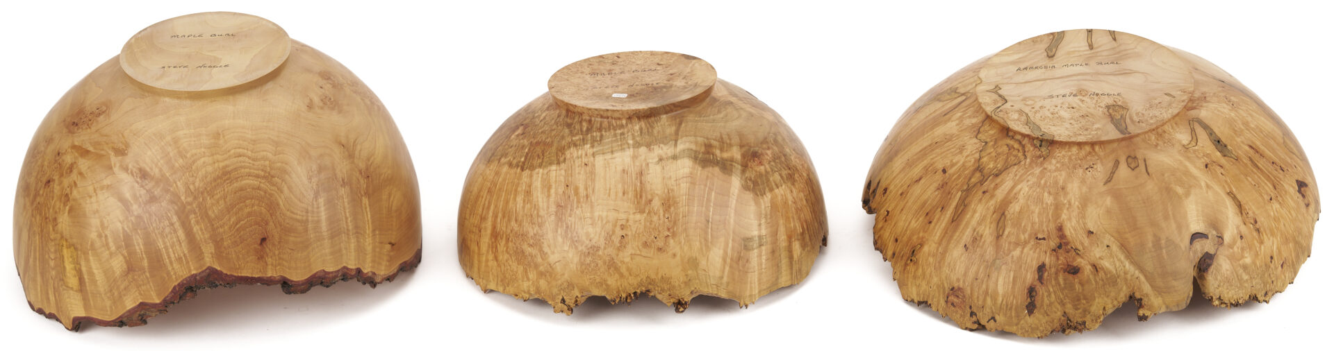 Lot 425: 5 Steve Noggle Signed Burl Bowls, Figured Maple & Spalted Ambrosia