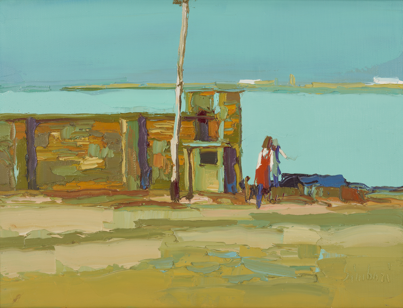 Lot 428: Nicola Simbari O/C Painting, In Riva al Mare