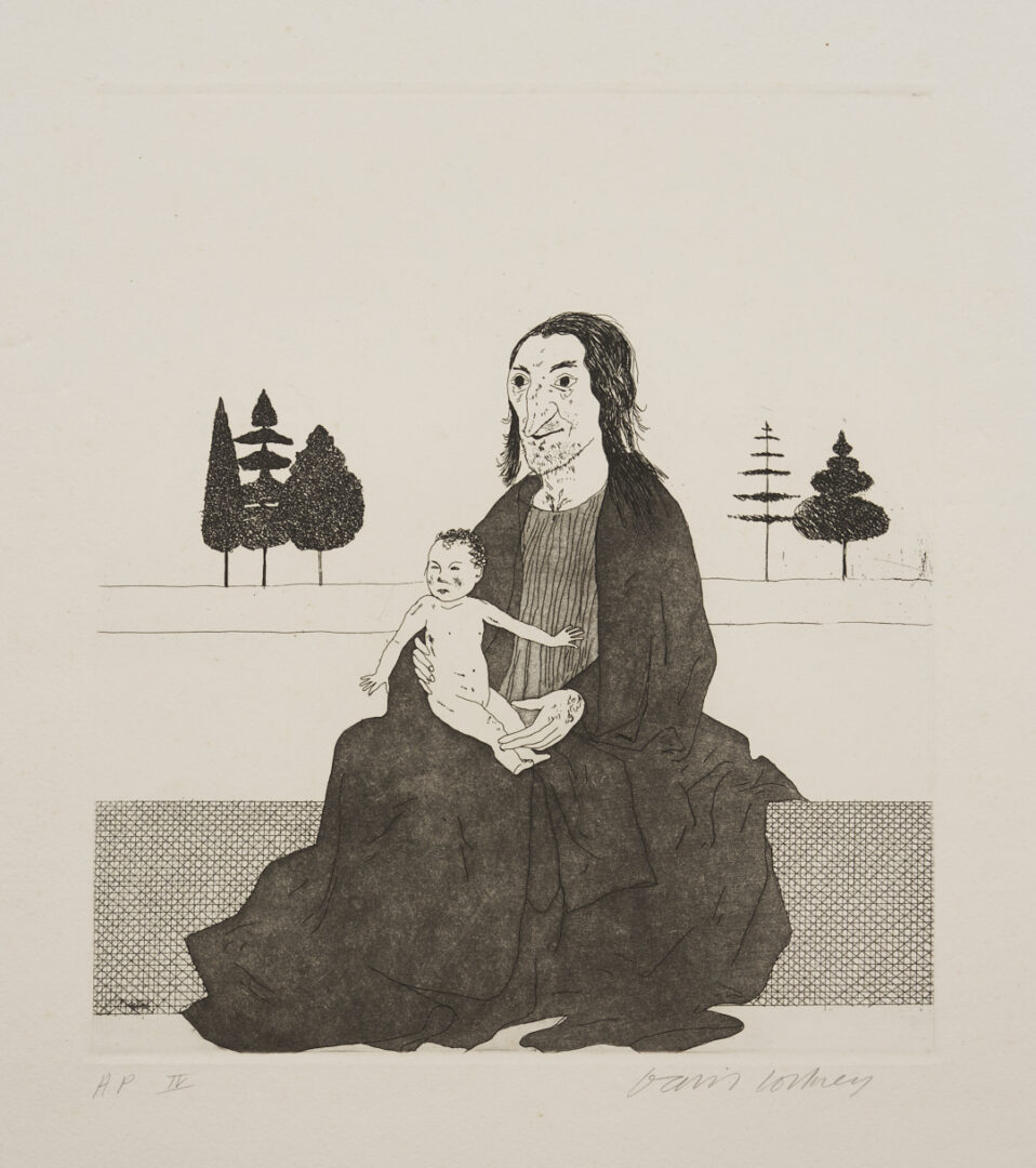 Lot 431: David Hockney Etching, Enchantress w/ Baby Rapunzel from Six Fairy Tales