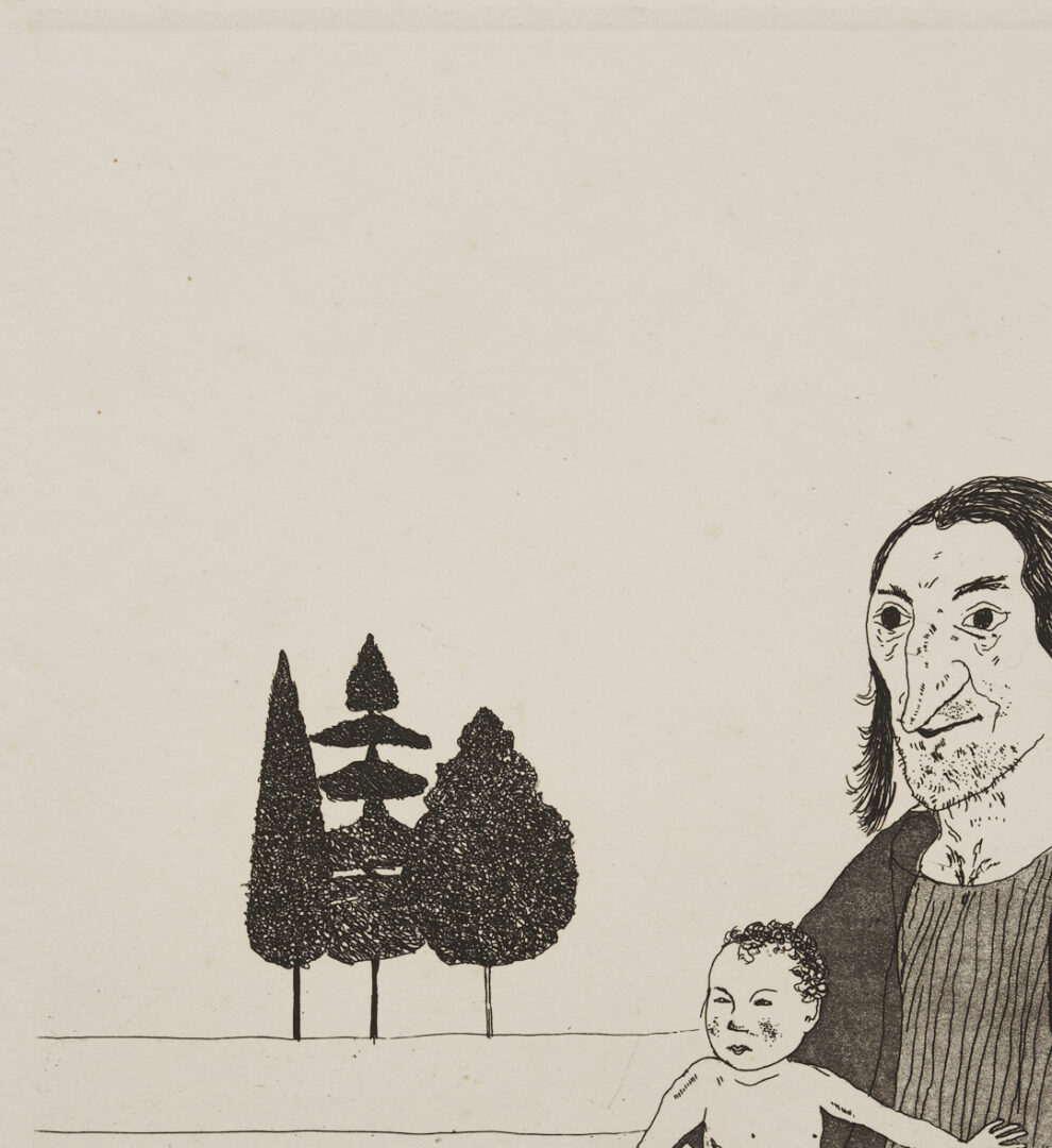 Lot 431: David Hockney Etching, Enchantress w/ Baby Rapunzel from Six Fairy Tales