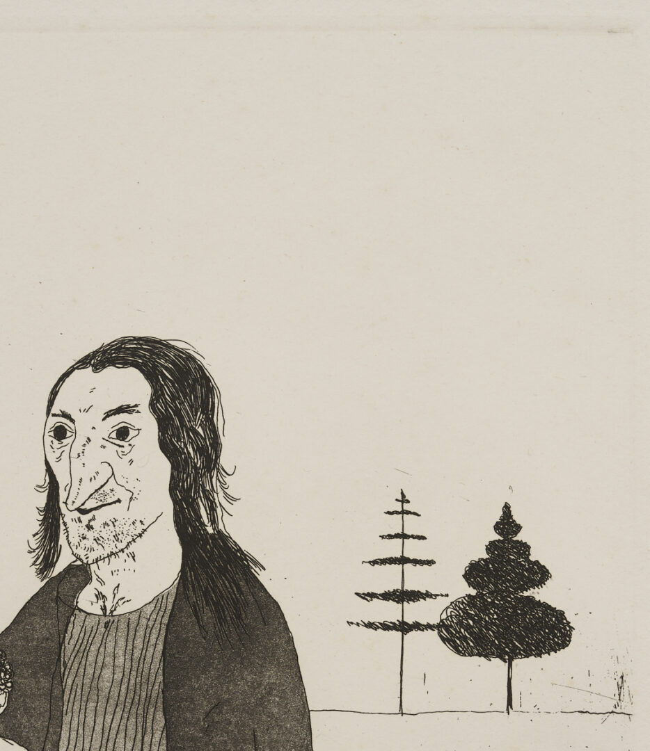 Lot 431: David Hockney Etching, Enchantress w/ Baby Rapunzel from Six Fairy Tales