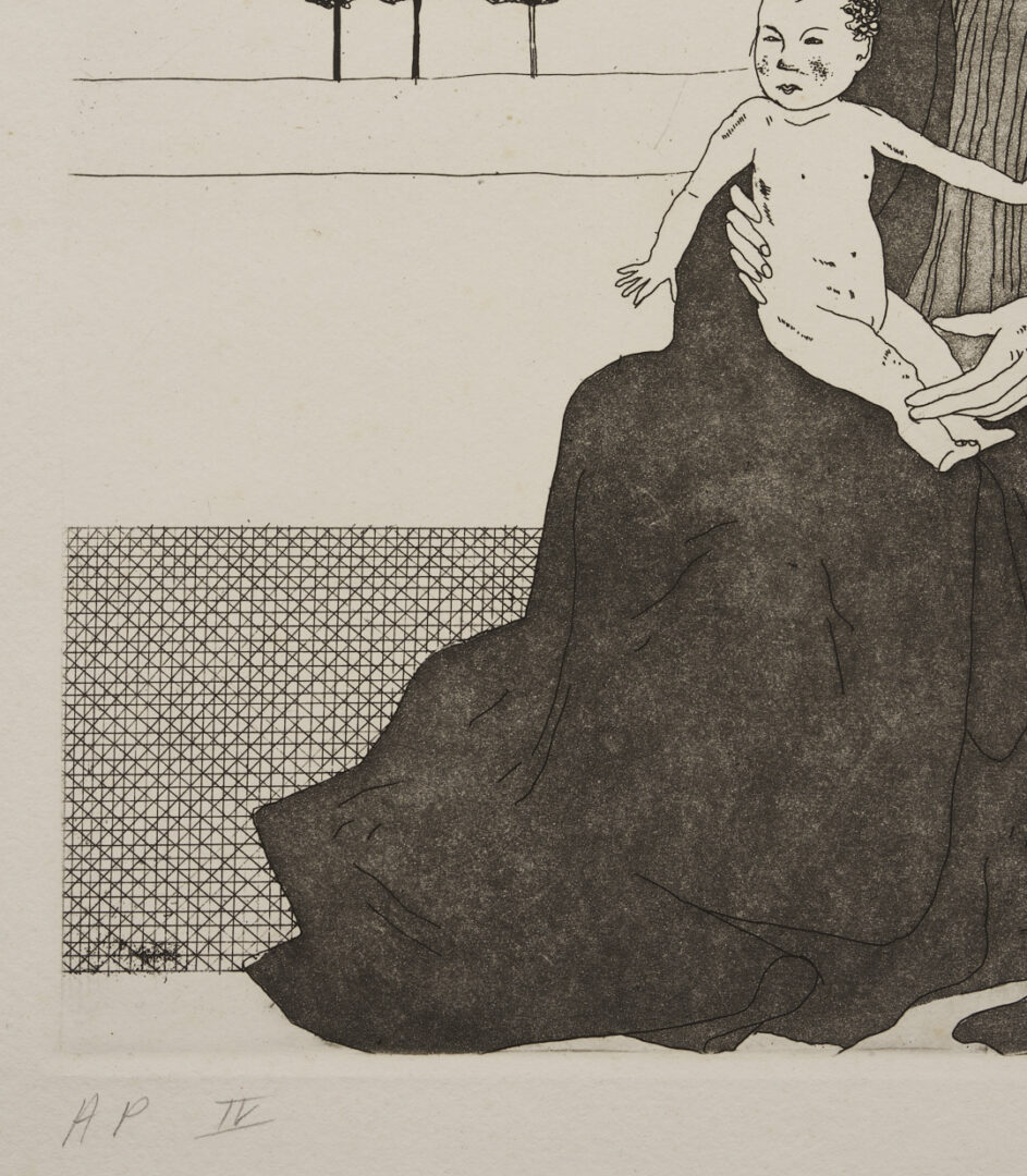 Lot 431: David Hockney Etching, Enchantress w/ Baby Rapunzel from Six Fairy Tales