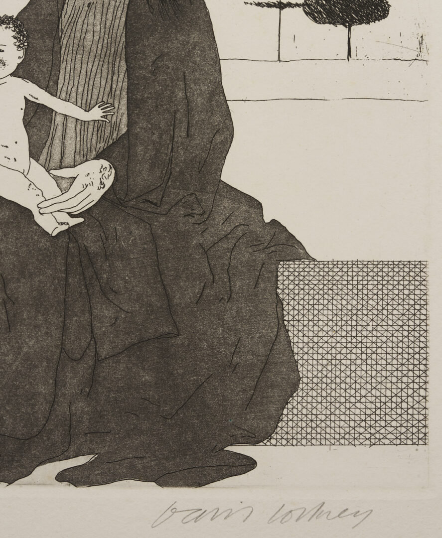 Lot 431: David Hockney Etching, Enchantress w/ Baby Rapunzel from Six Fairy Tales