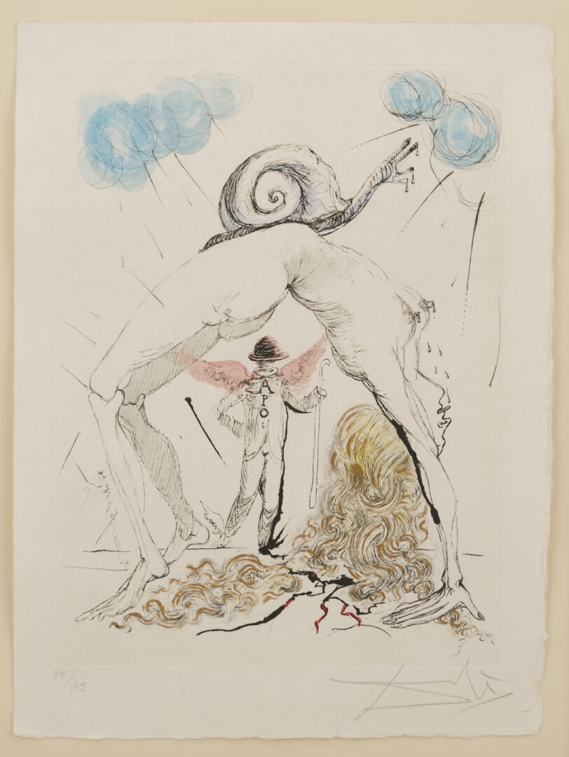 Lot 433: Salvador Dali Signed Etching, Nude w/ Snail from Poemes Secrets
