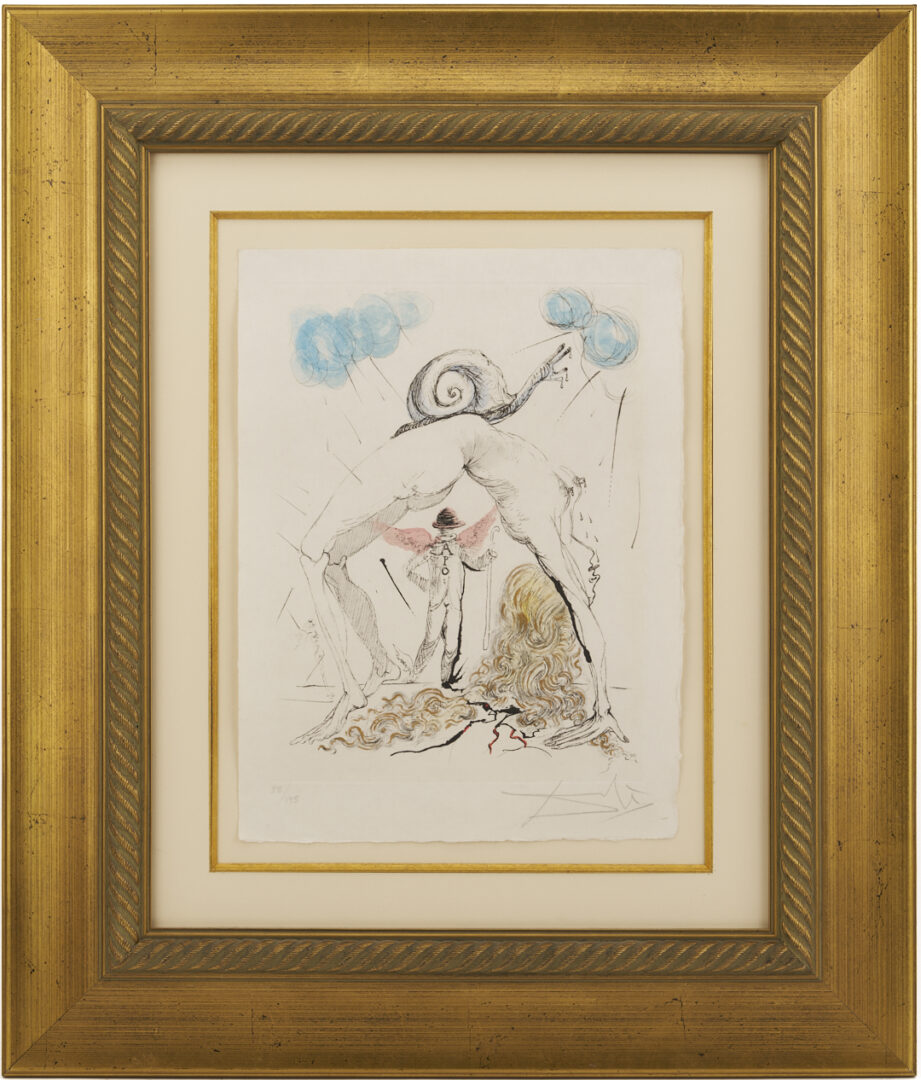 Lot 433: Salvador Dali Signed Etching, Nude w/ Snail from Poemes Secrets