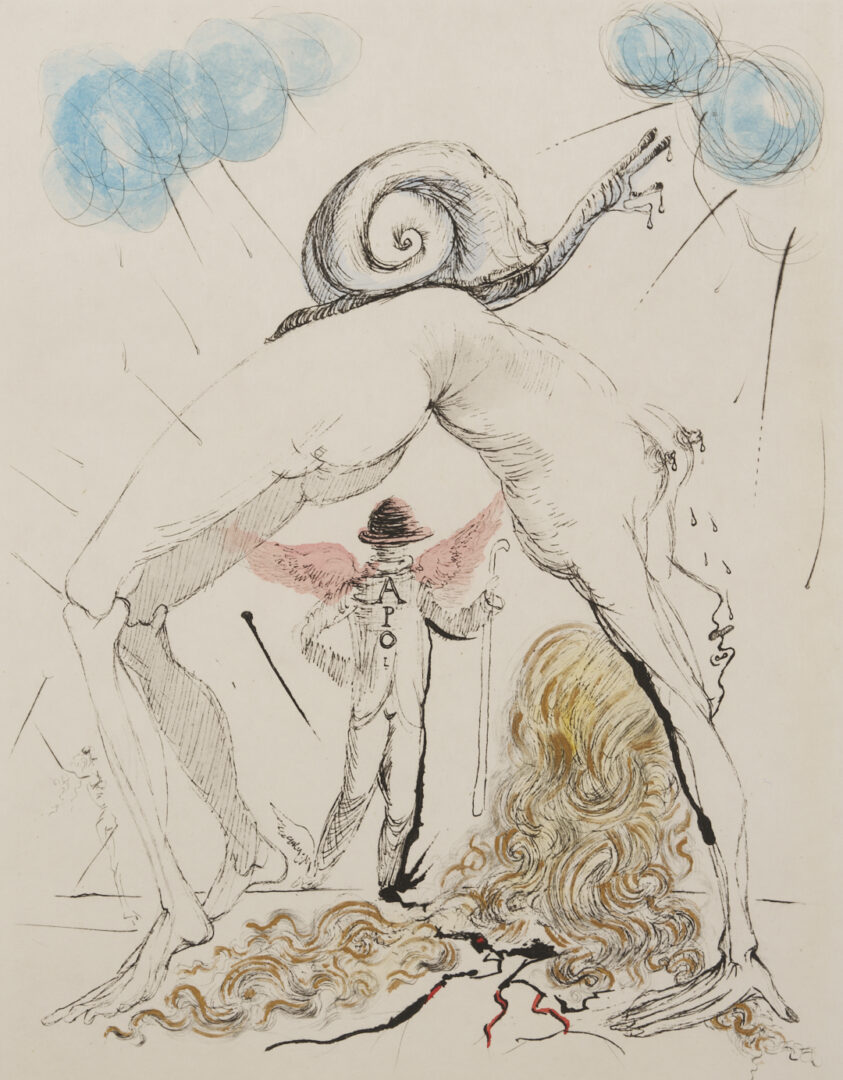 Lot 433: Salvador Dali Signed Etching, Nude w/ Snail from Poemes Secrets
