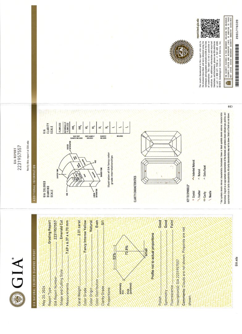 Lot 43: 14K & Platinum 2 Carat Fancy Yellow Diamond Ring, GIA Report
