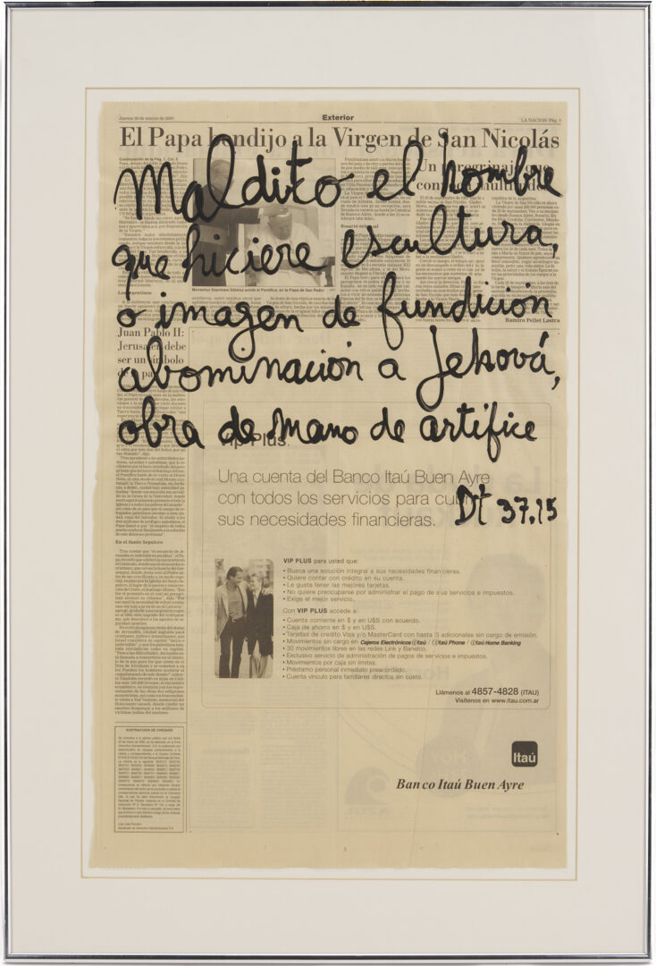 Lot 447: Leon Ferrari Conceptual Painting on Newspaper, Deuteronimo