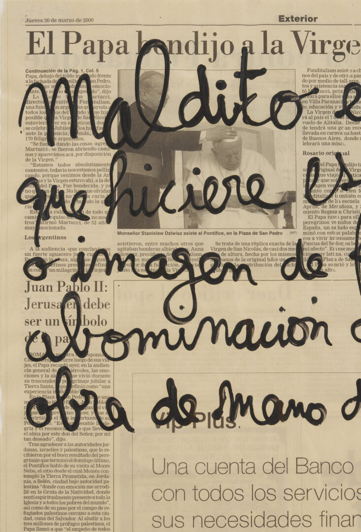 Lot 447: Leon Ferrari Conceptual Painting on Newspaper, Deuteronimo