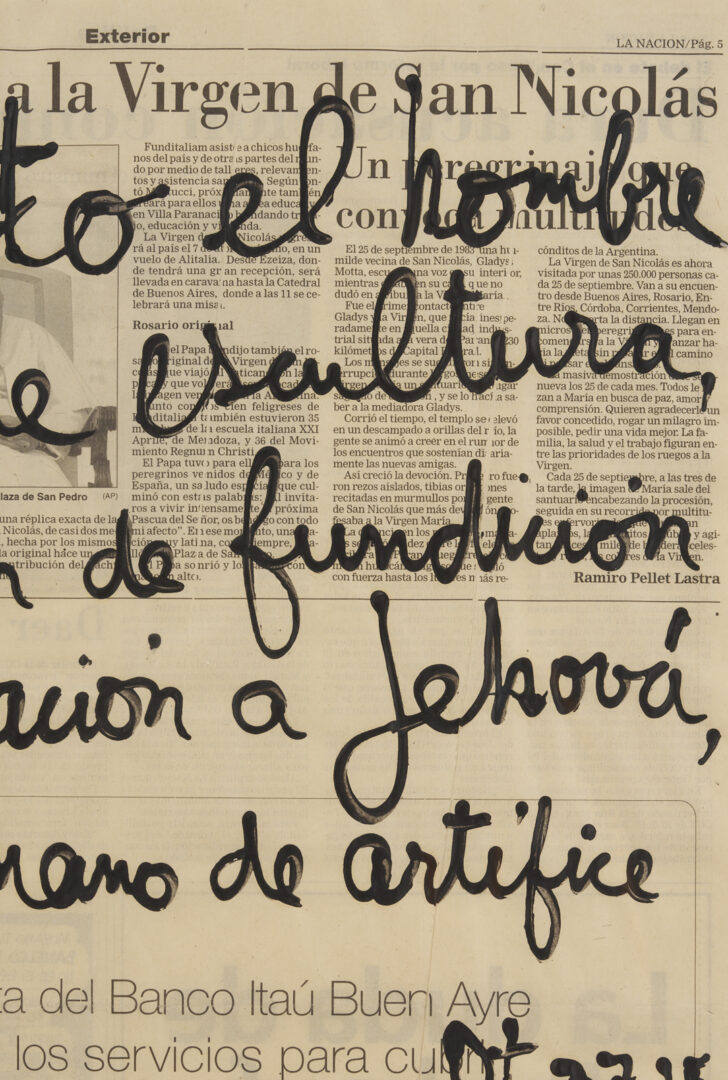 Lot 447: Leon Ferrari Conceptual Painting on Newspaper, Deuteronimo
