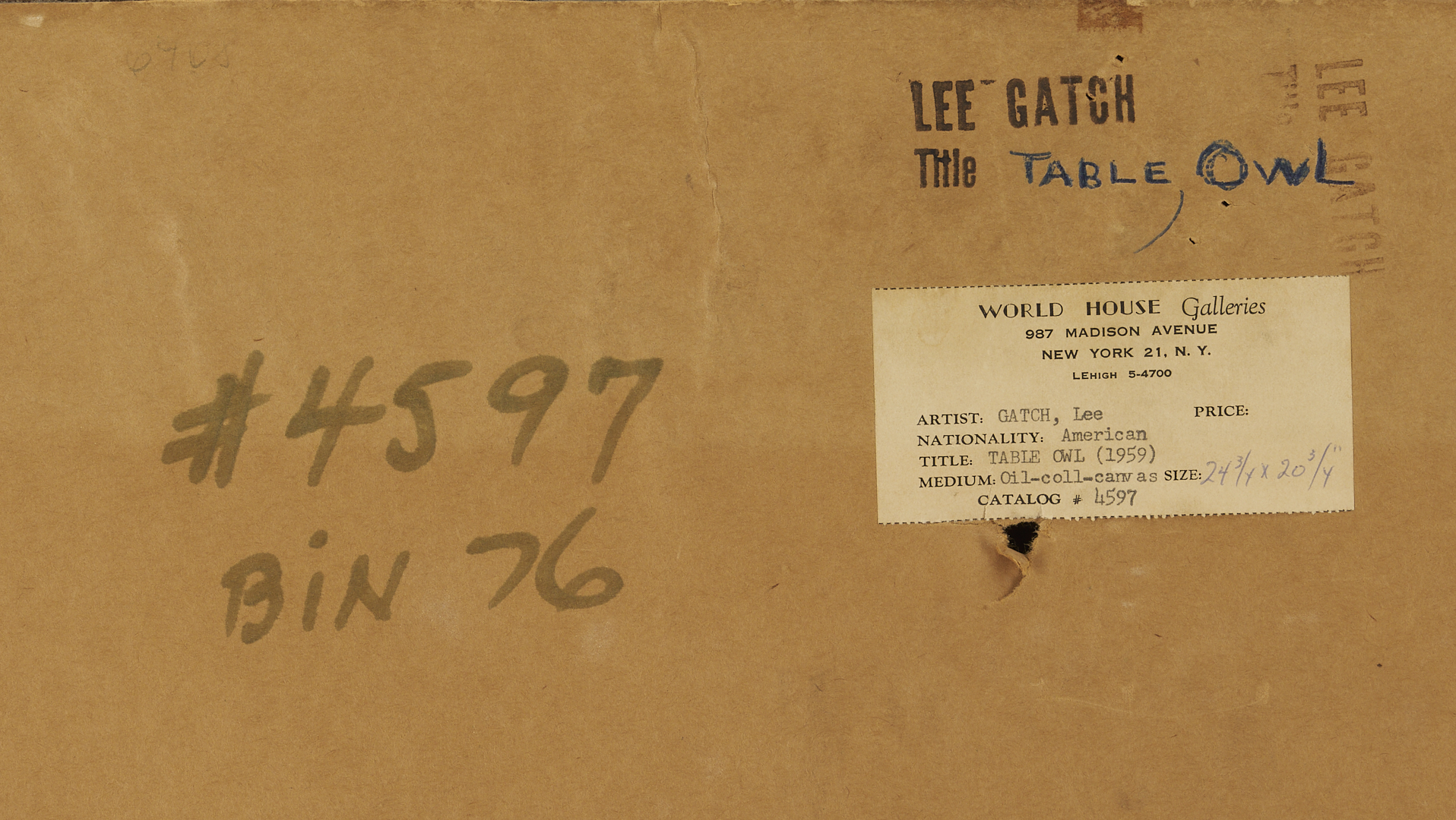 Lot 448: Lee Gatch Mixed Media Painting, Table Owl, 1959