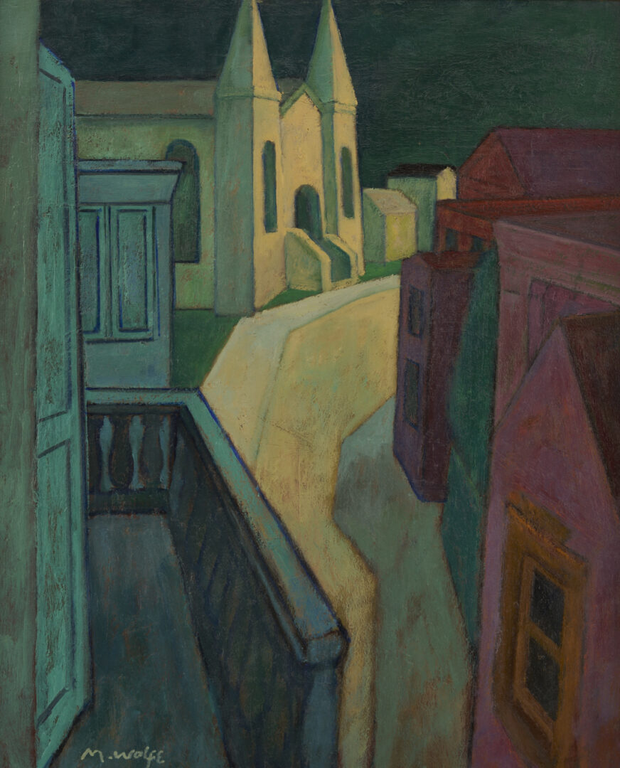 Lot 453: Meyer Wolfe O/C, Modernist Street Scene