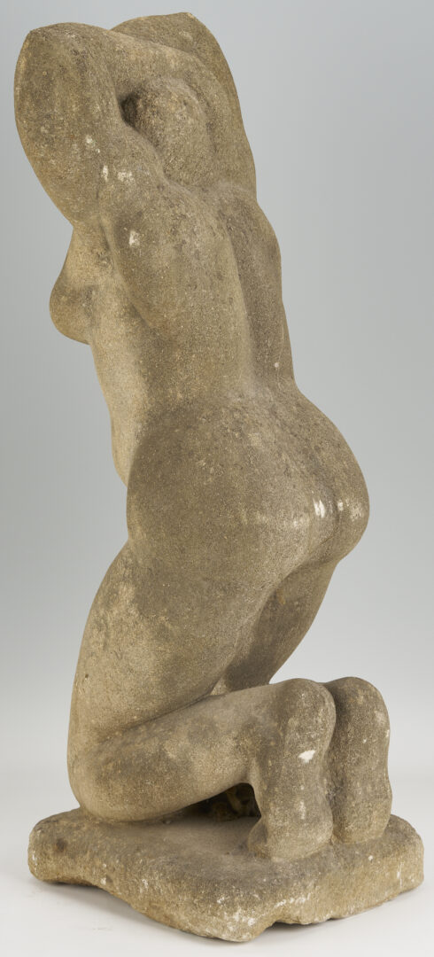 Lot 454: Attrib. Puryear Mims, Limestone Sculpture of Kneeling Woman