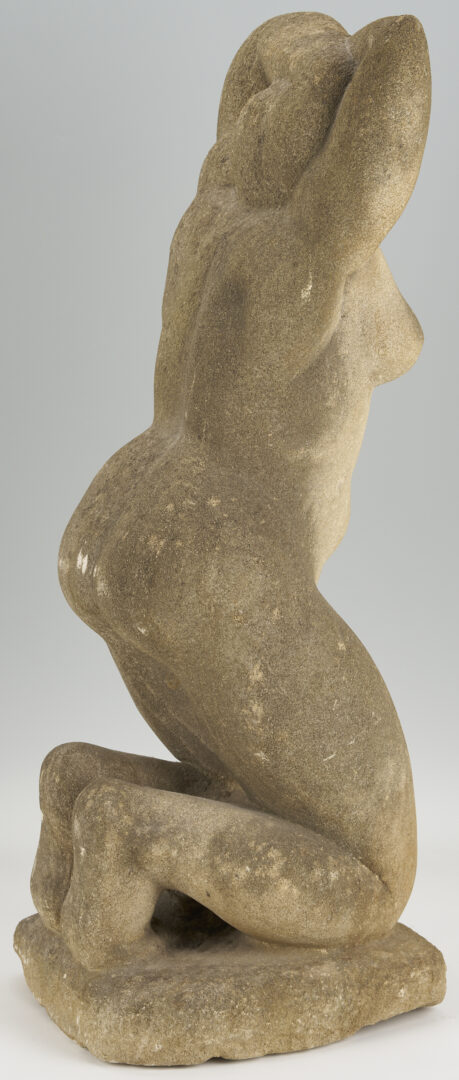 Lot 454: Attrib. Puryear Mims, Limestone Sculpture of Kneeling Woman