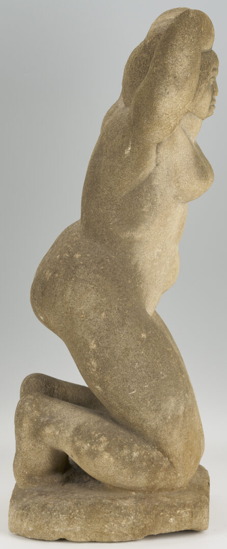 Lot 454: Attrib. Puryear Mims, Limestone Sculpture of Kneeling Woman