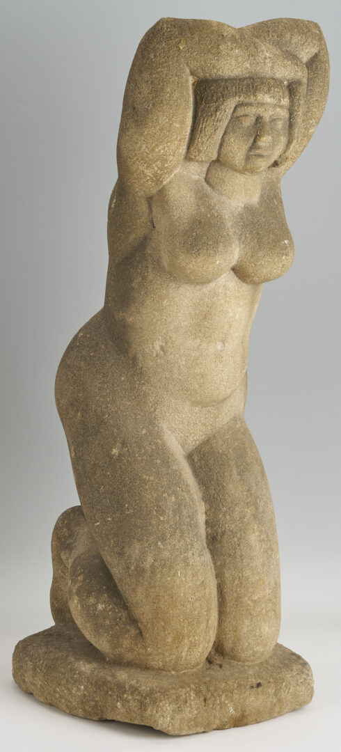 Lot 454: Attrib. Puryear Mims, Limestone Sculpture of Kneeling Woman