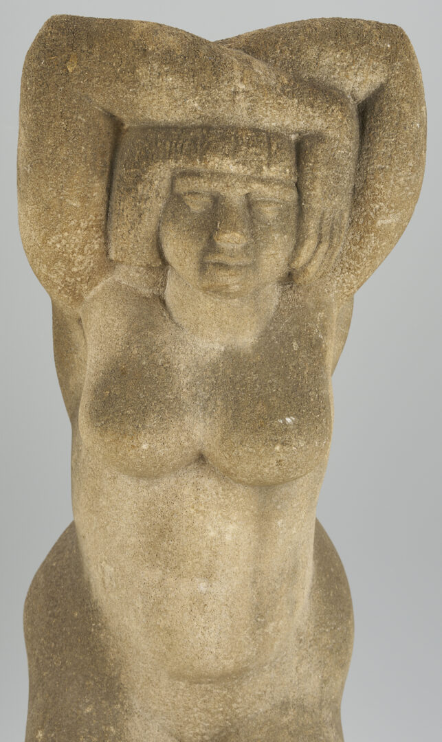 Lot 454: Attrib. Puryear Mims, Limestone Sculpture of Kneeling Woman