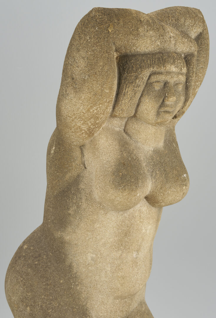 Lot 454: Attrib. Puryear Mims, Limestone Sculpture of Kneeling Woman