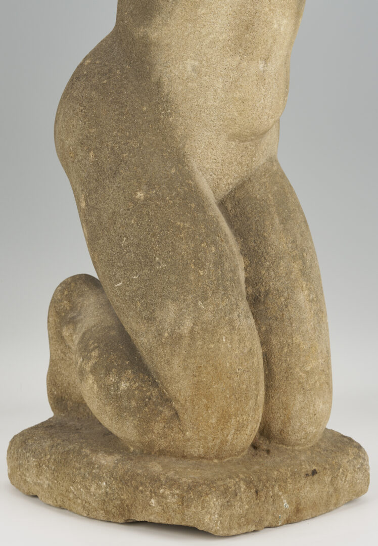 Lot 454: Attrib. Puryear Mims, Limestone Sculpture of Kneeling Woman