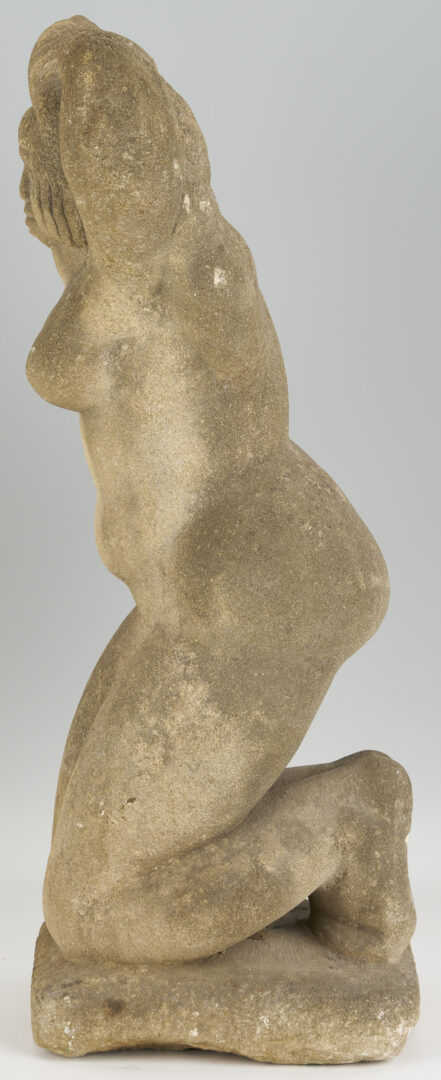 Lot 454: Attrib. Puryear Mims, Limestone Sculpture of Kneeling Woman