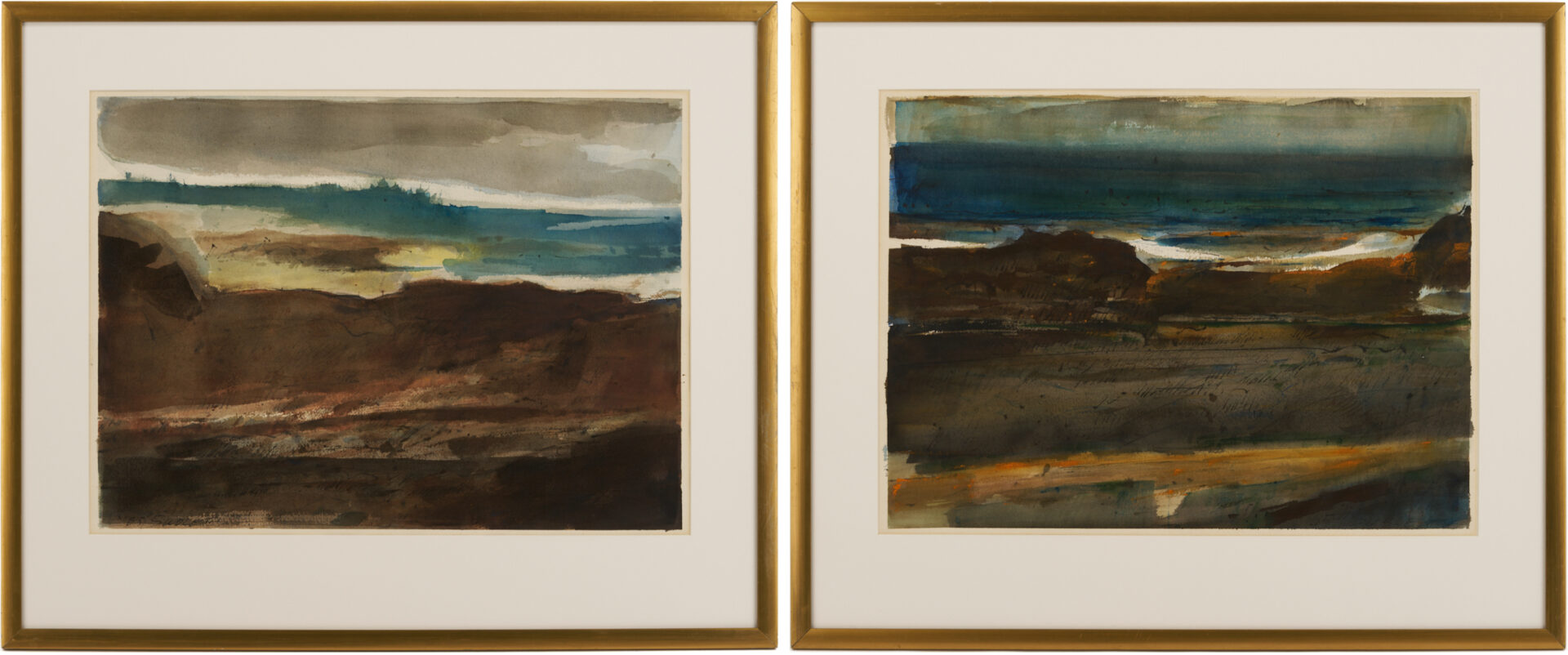Lot 455: 2 Carl Sublett Expressionist Coastal Watercolor Paintings