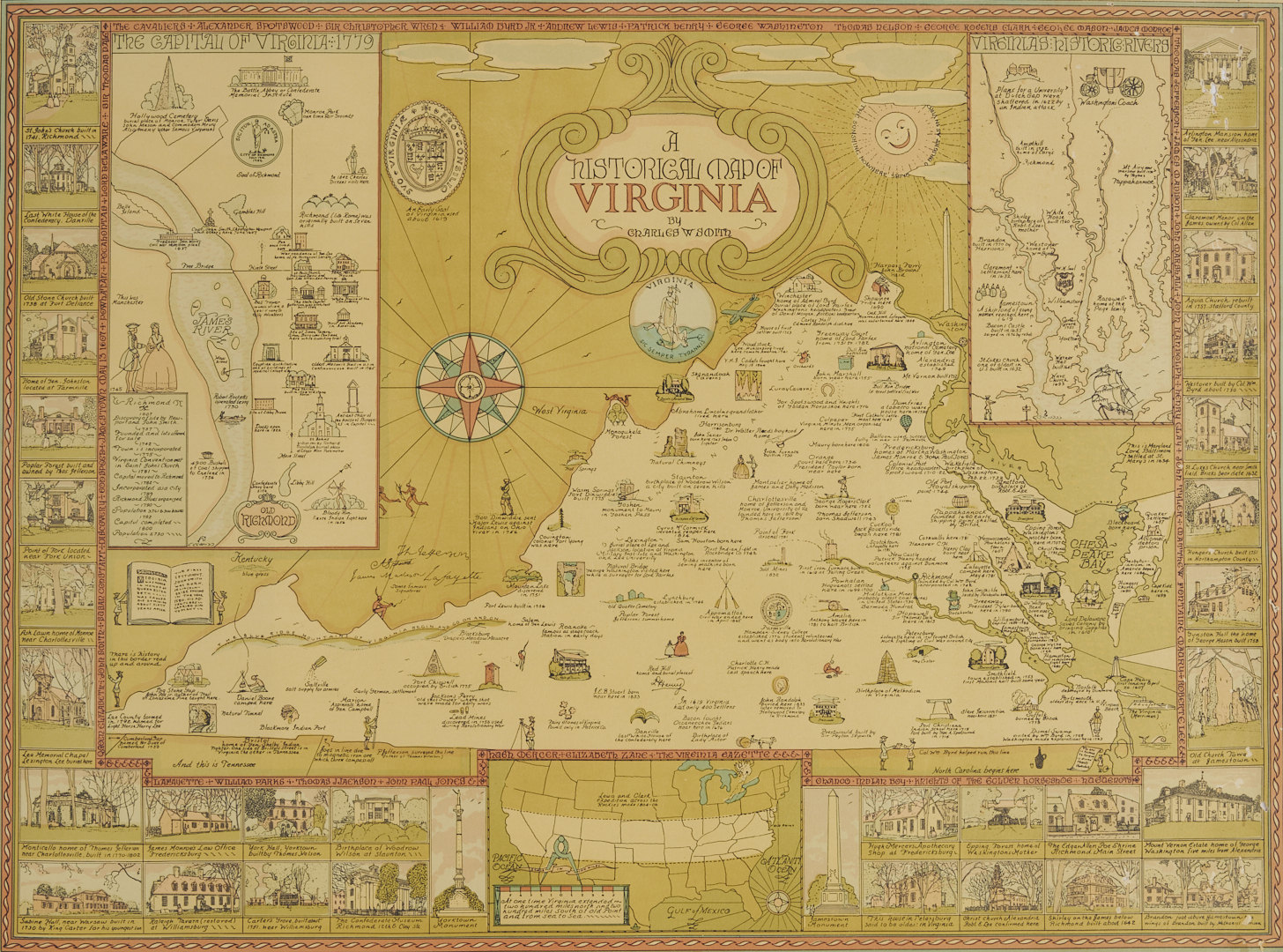 Lot 459: Charles Smith Abstract Block Painting Plus Virginia Map, Signed 32 Woodcuts Book, & Animal Fare Book