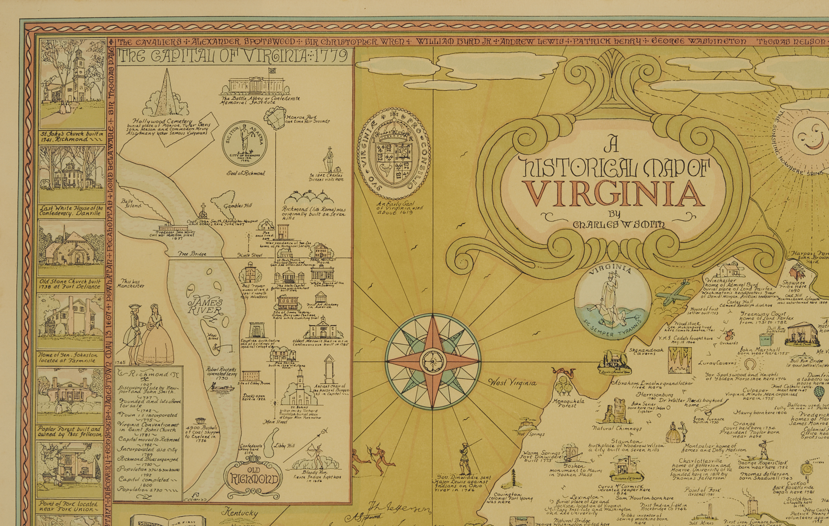 Lot 459: Charles Smith Abstract Block Painting Plus Virginia Map, Signed 32 Woodcuts Book, & Animal Fare Book