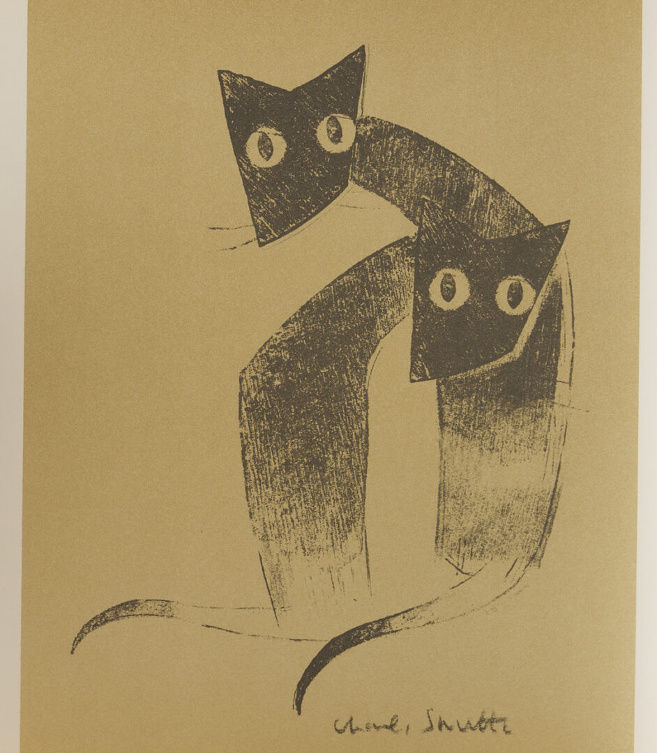Lot 459: Charles Smith Abstract Block Painting Plus Virginia Map, Signed 32 Woodcuts Book, & Animal Fare Book