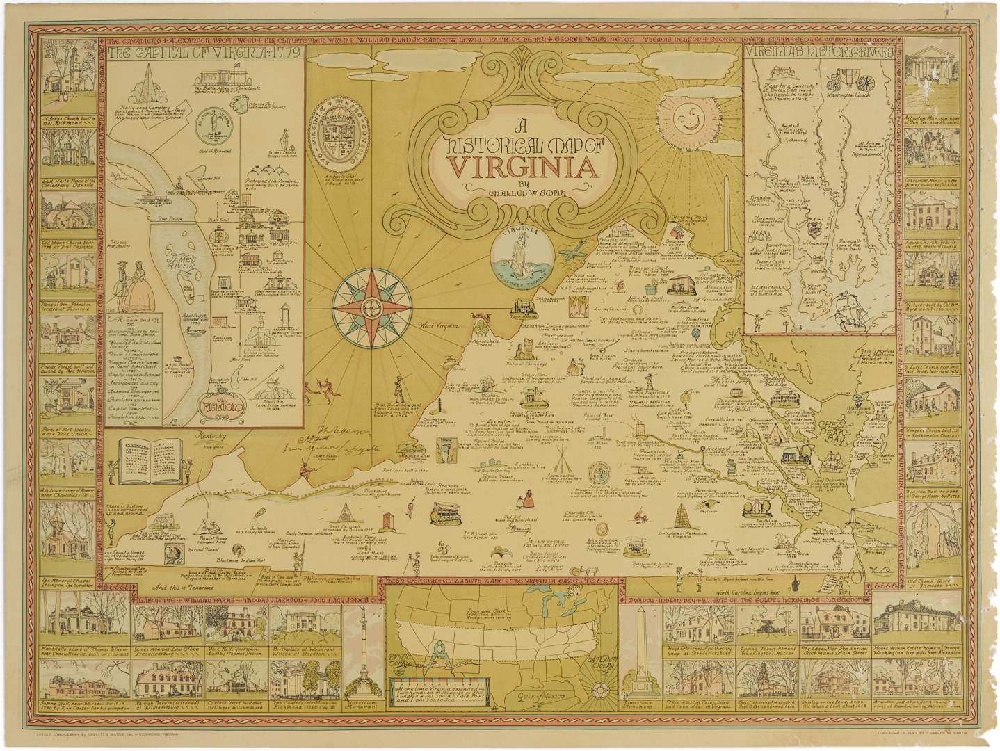 Lot 459: Charles Smith Abstract Block Painting Plus Virginia Map, Signed 32 Woodcuts Book, & Animal Fare Book