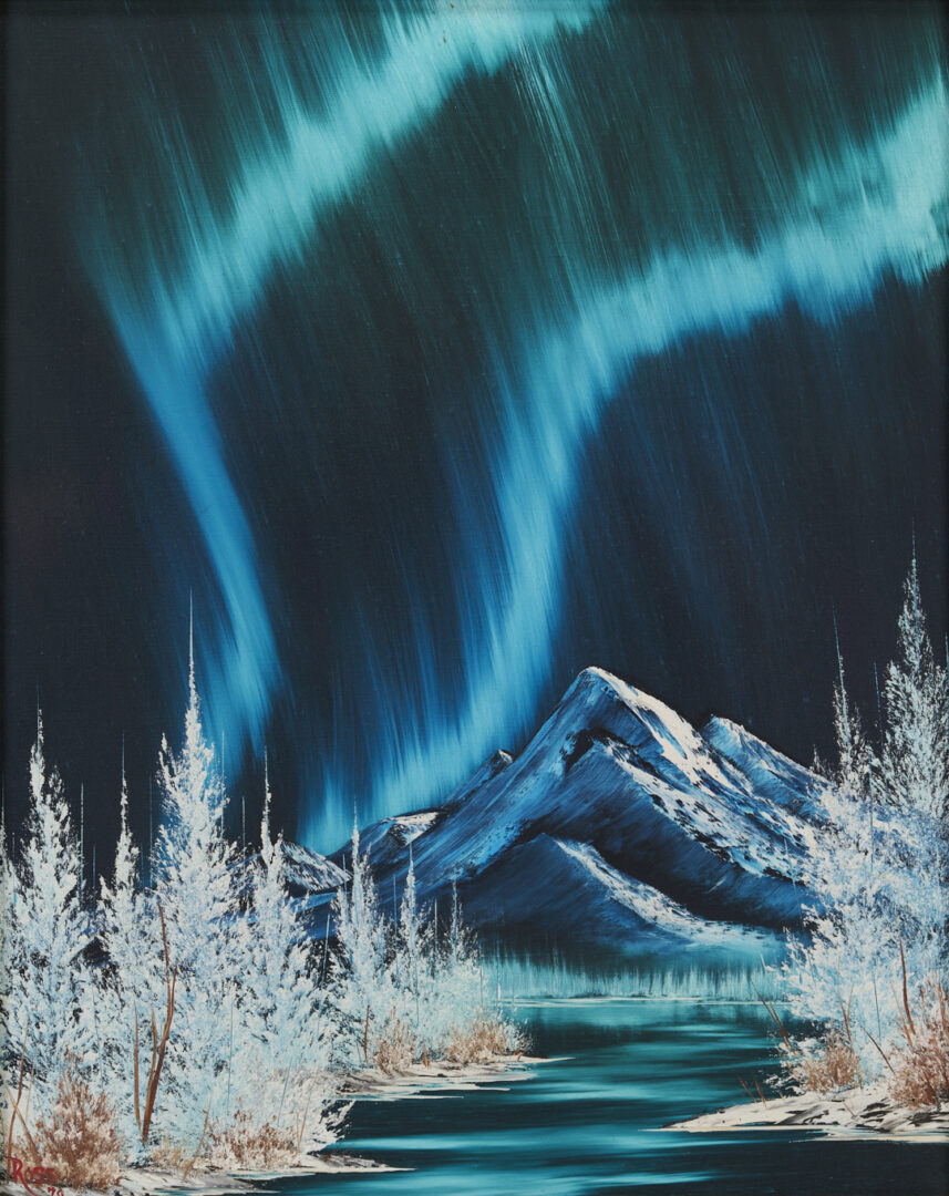 Lot 463: Bob Ross Original Oil Painting, Northern Lights, Authenticated