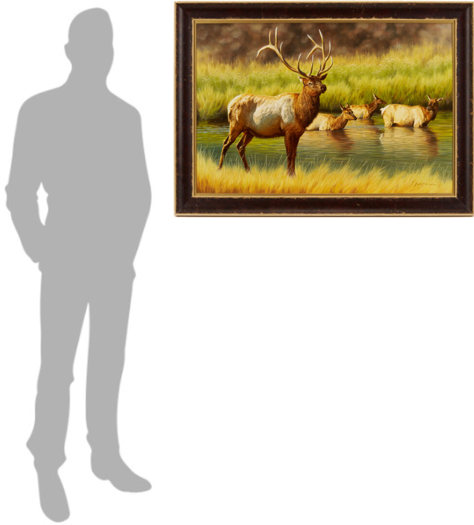 Lot 467: Krystii Melaine Western Wildlife Oil Painting, Elk