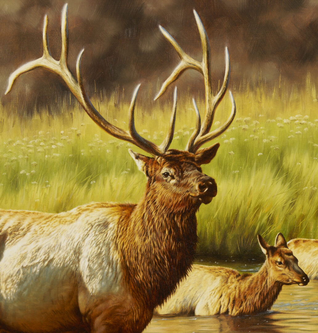 Lot 467: Krystii Melaine Western Wildlife Oil Painting, Elk