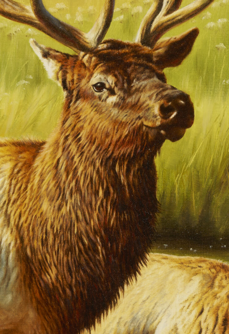 Lot 467: Krystii Melaine Western Wildlife Oil Painting, Elk