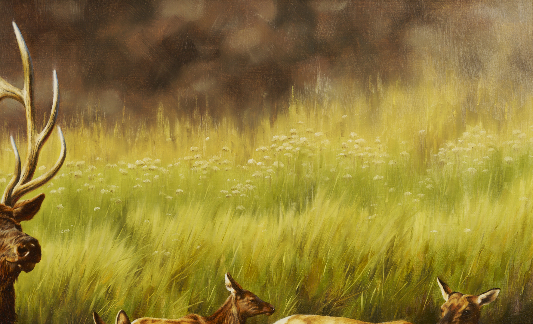 Lot 467: Krystii Melaine Western Wildlife Oil Painting, Elk