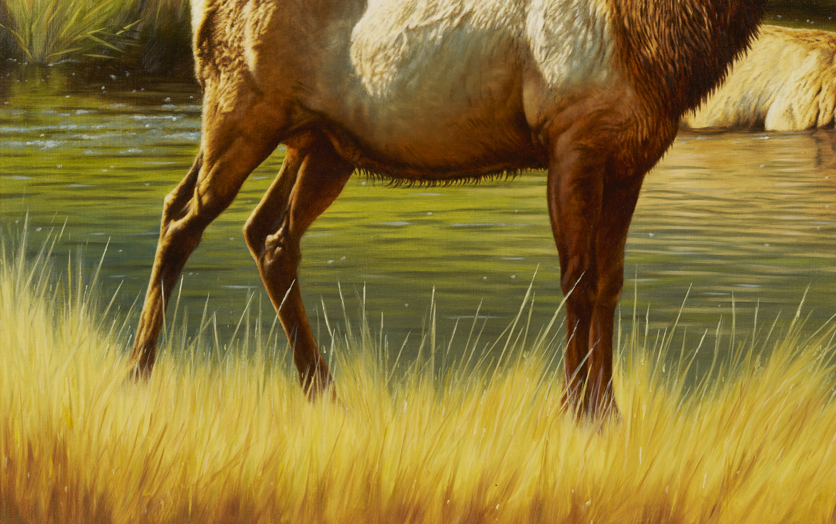 Lot 467: Krystii Melaine Western Wildlife Oil Painting, Elk