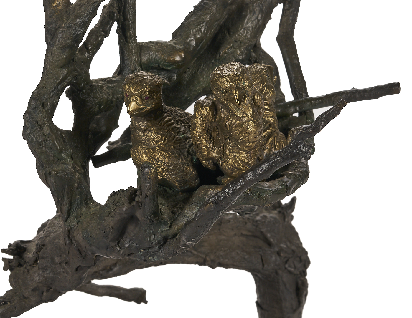 Lot 468: Laran Ghiglieri Bronze Sculpture, Nesting Eagle; Gemstone Eyes