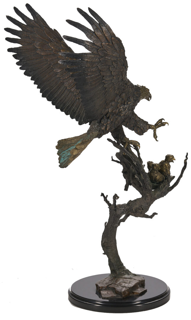 Lot 468: Laran Ghiglieri Bronze Sculpture, Nesting Eagle; Gemstone Eyes