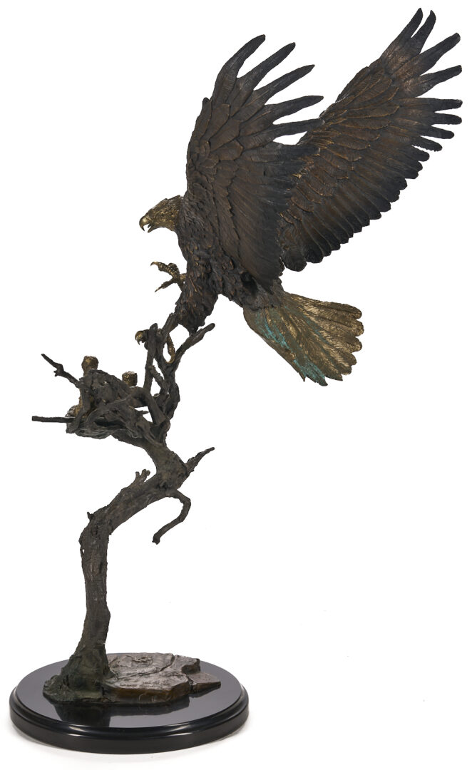 Lot 468: Laran Ghiglieri Bronze Sculpture, Nesting Eagle; Gemstone Eyes