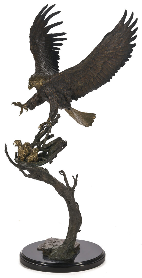 Lot 468: Laran Ghiglieri Bronze Sculpture, Nesting Eagle; Gemstone Eyes