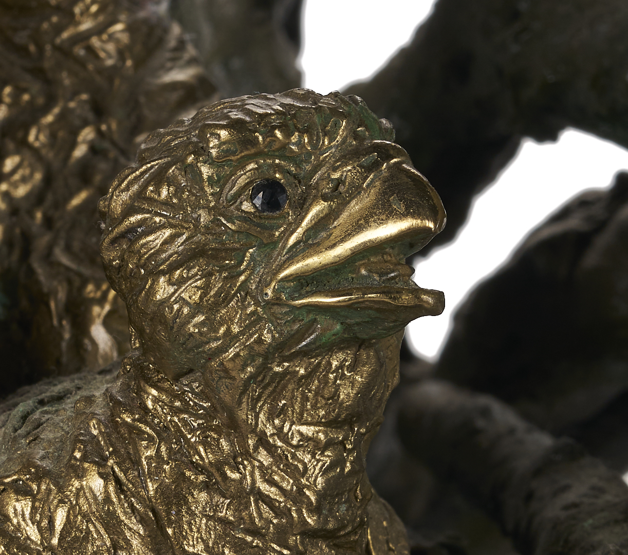 Lot 468: Laran Ghiglieri Bronze Sculpture, Nesting Eagle; Gemstone Eyes
