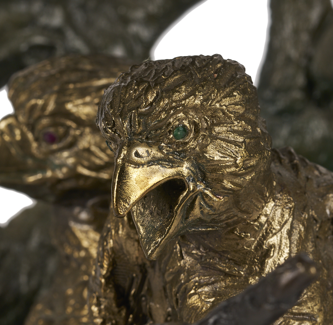 Lot 468: Laran Ghiglieri Bronze Sculpture, Nesting Eagle; Gemstone Eyes