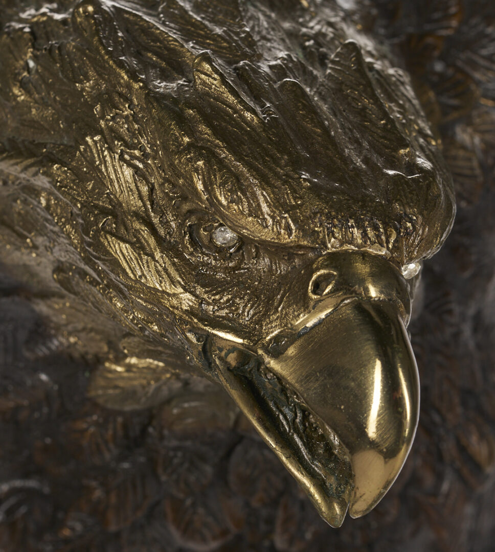 Lot 468: Laran Ghiglieri Bronze Sculpture, Nesting Eagle; Gemstone Eyes