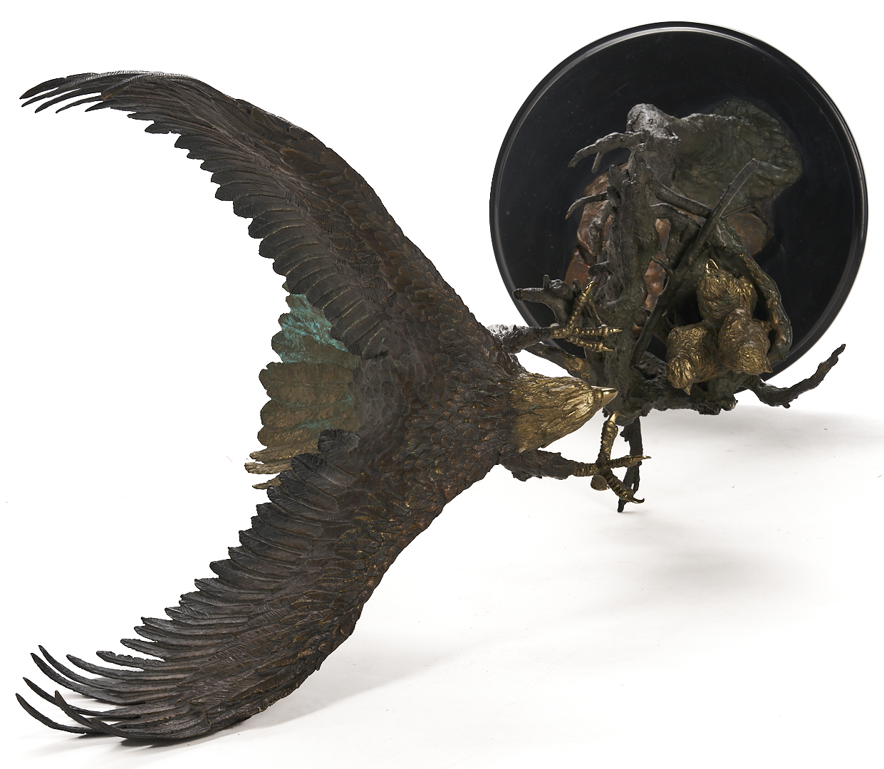 Lot 468: Laran Ghiglieri Bronze Sculpture, Nesting Eagle; Gemstone Eyes