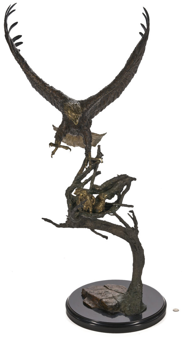 Lot 468: Laran Ghiglieri Bronze Sculpture, Nesting Eagle; Gemstone Eyes