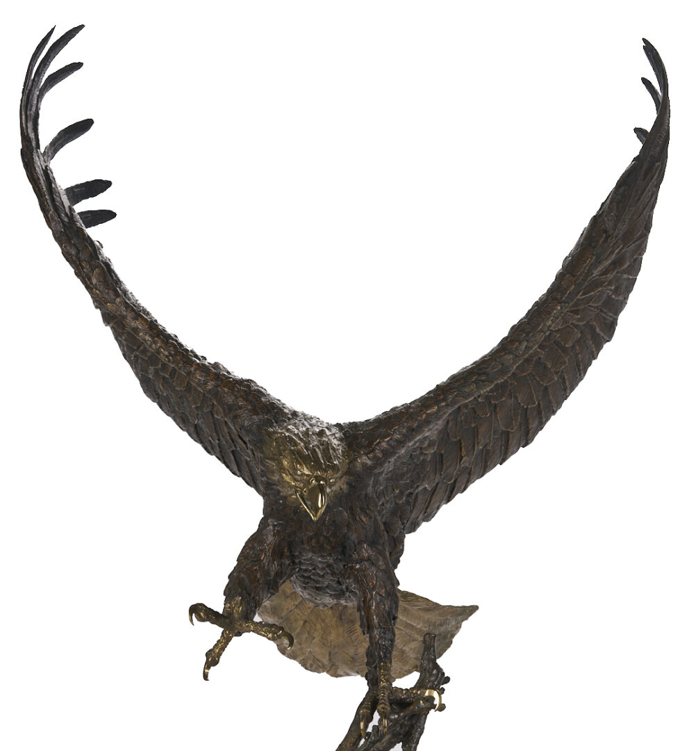 Lot 468: Laran Ghiglieri Bronze Sculpture, Nesting Eagle; Gemstone Eyes