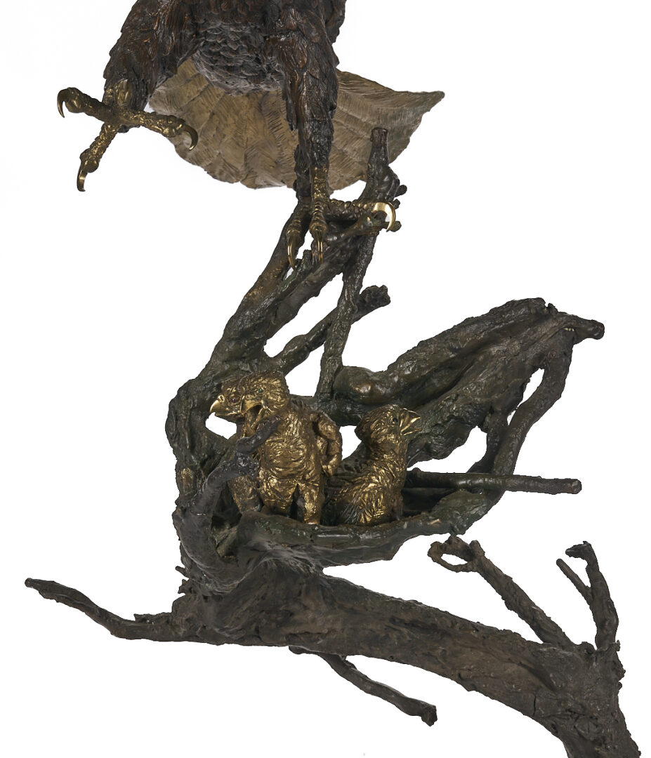 Lot 468: Laran Ghiglieri Bronze Sculpture, Nesting Eagle; Gemstone Eyes