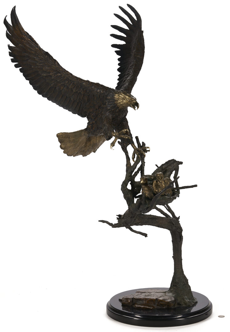 Lot 468: Laran Ghiglieri Bronze Sculpture, Nesting Eagle; Gemstone Eyes